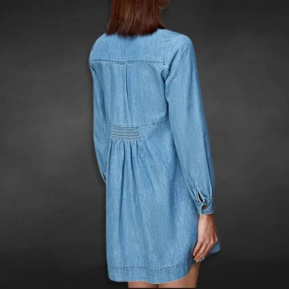 Whistles Dress Button Front Closure Long Sleeve Lightweight Denim Blue Women's 0 - Picture 2 of 11